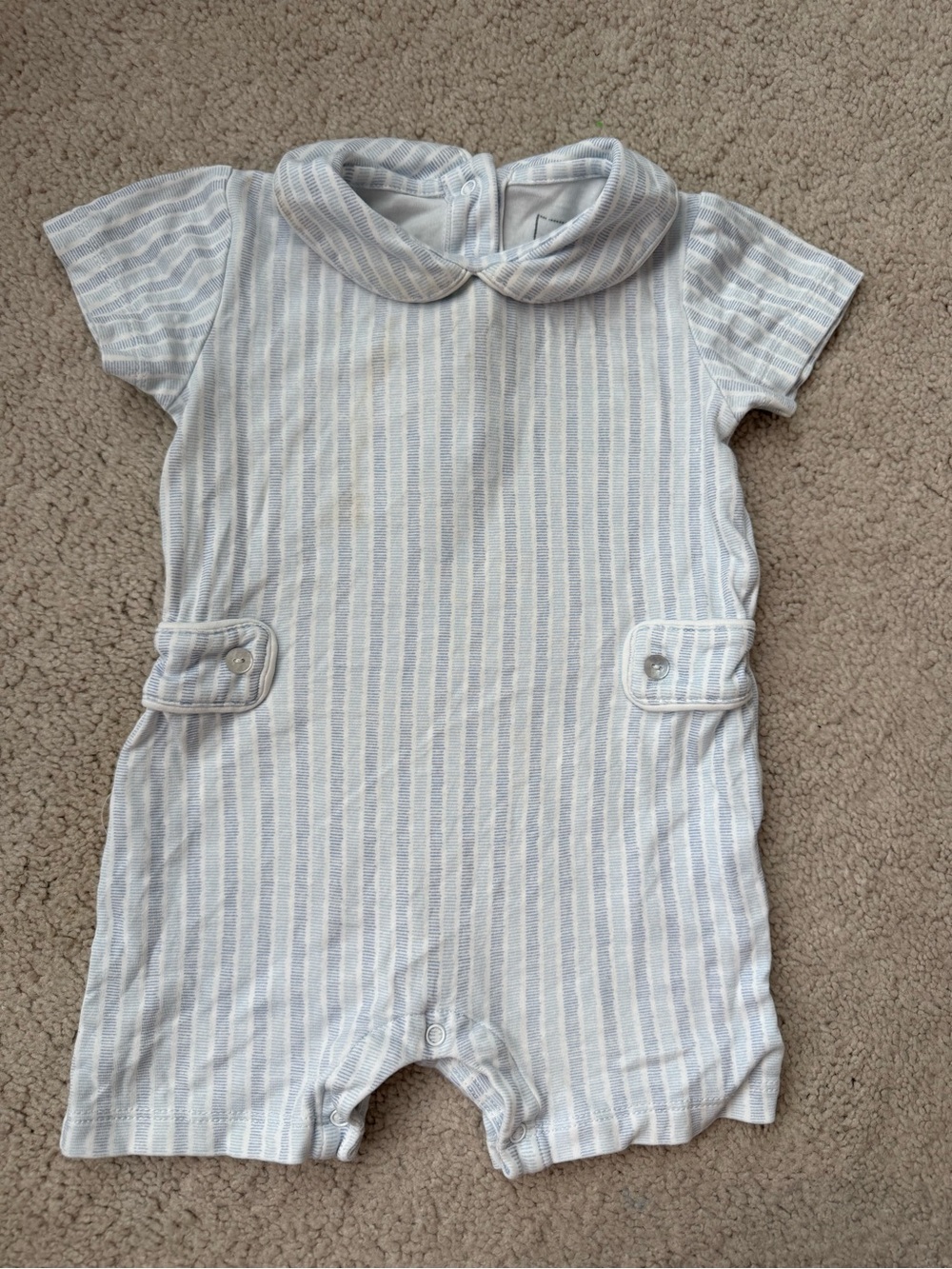 Striped Peter Pan Collar Romper - Light Blue & White